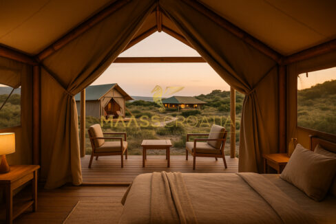 from inside a tent